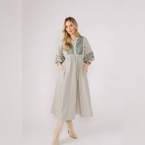 Elegant Green, Grey and Cream Maxi Dress